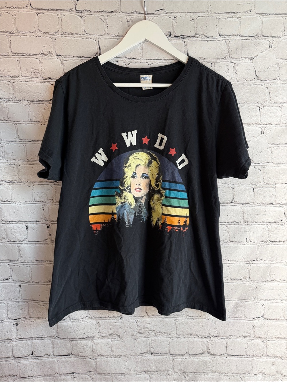 DOLLY PARTON Vintage Graphic Tee Black Retro Sunset WWDD What Would Dolly Do?